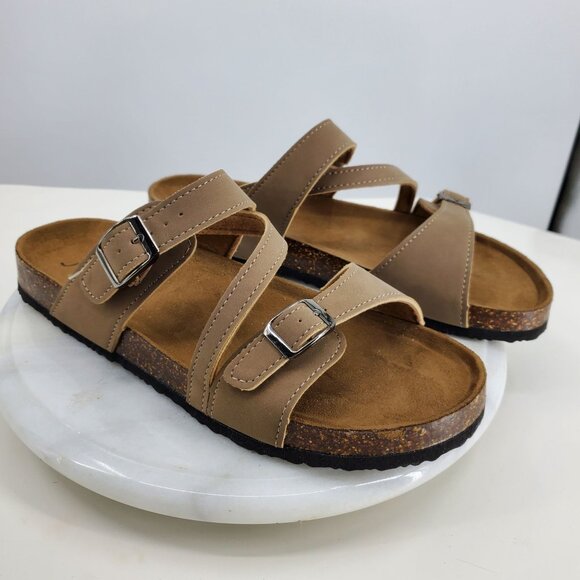 New Natural Reflections Melanie Taupe Brown Strappy Slip On Sandal Shoes Size 11 - Picture 1 of 8